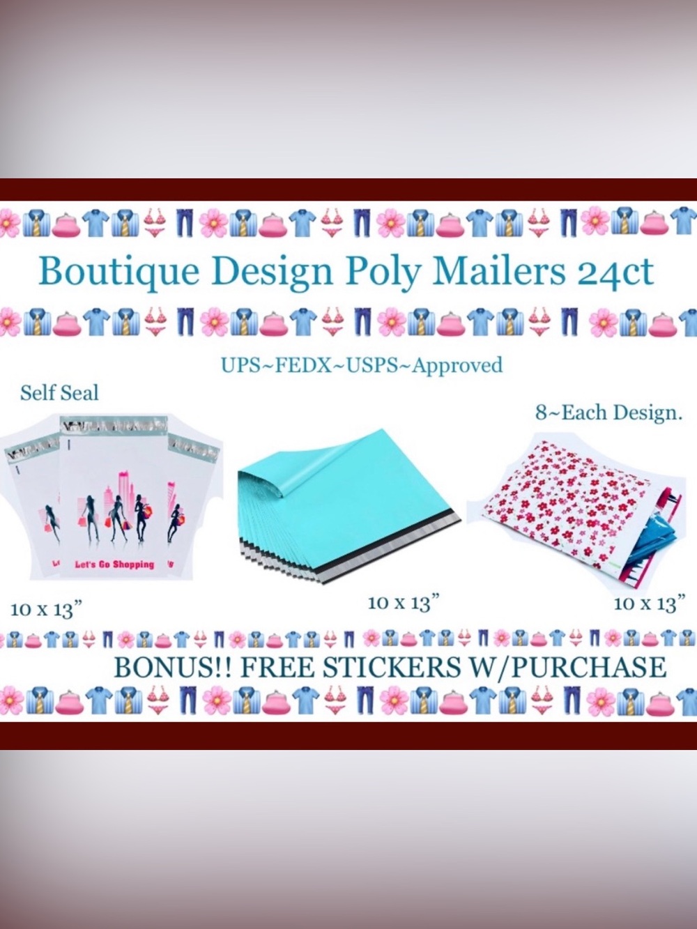 24ct ~ 10x13’ Designer PolyMailers Variety Pack   ~BONUS~24ct Free Stickers 🌿🆕🌿